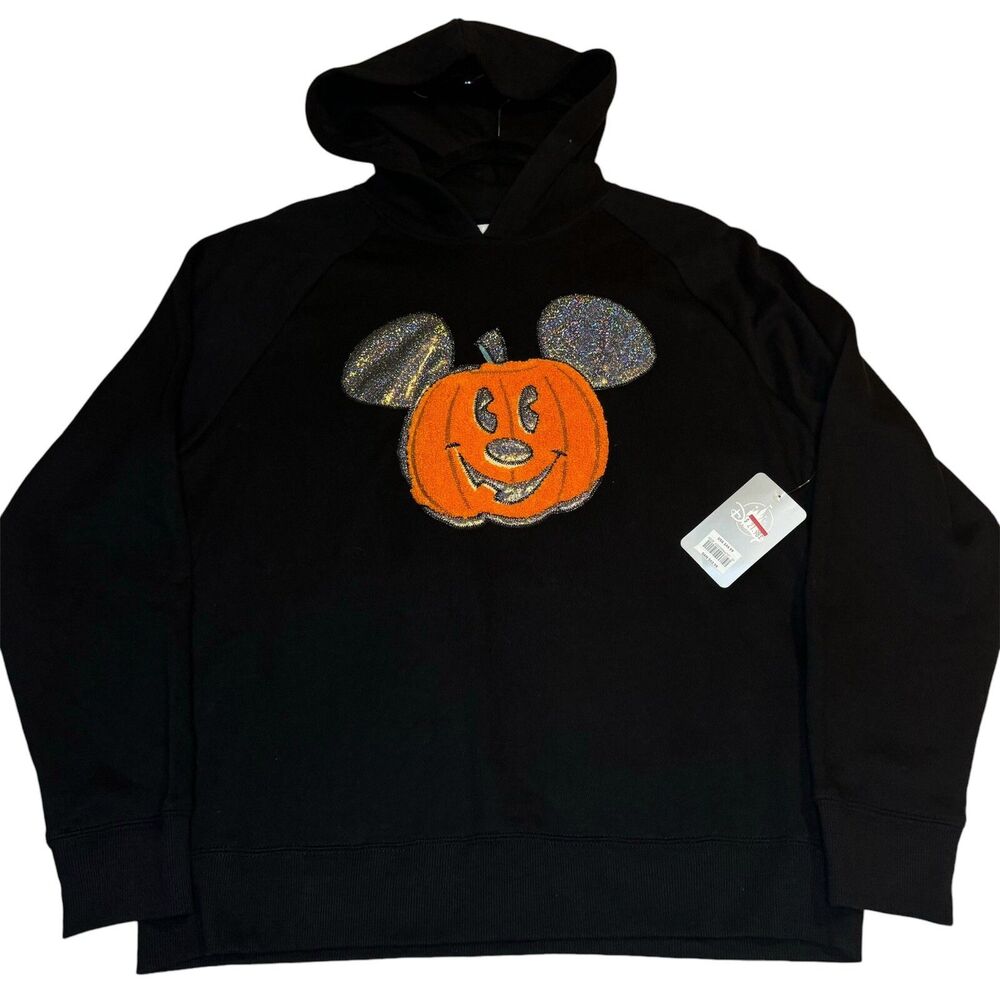 🎃 Disney Parks 2020 Mickey Pumpkin Glitter Hoodie Sweatshirt Adult Small – NWT